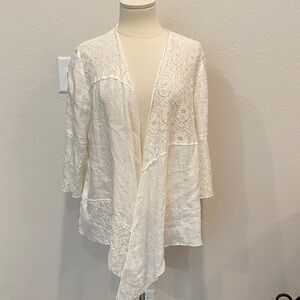 Chico's Cream Lace Linen Open Cardigan Sz Large